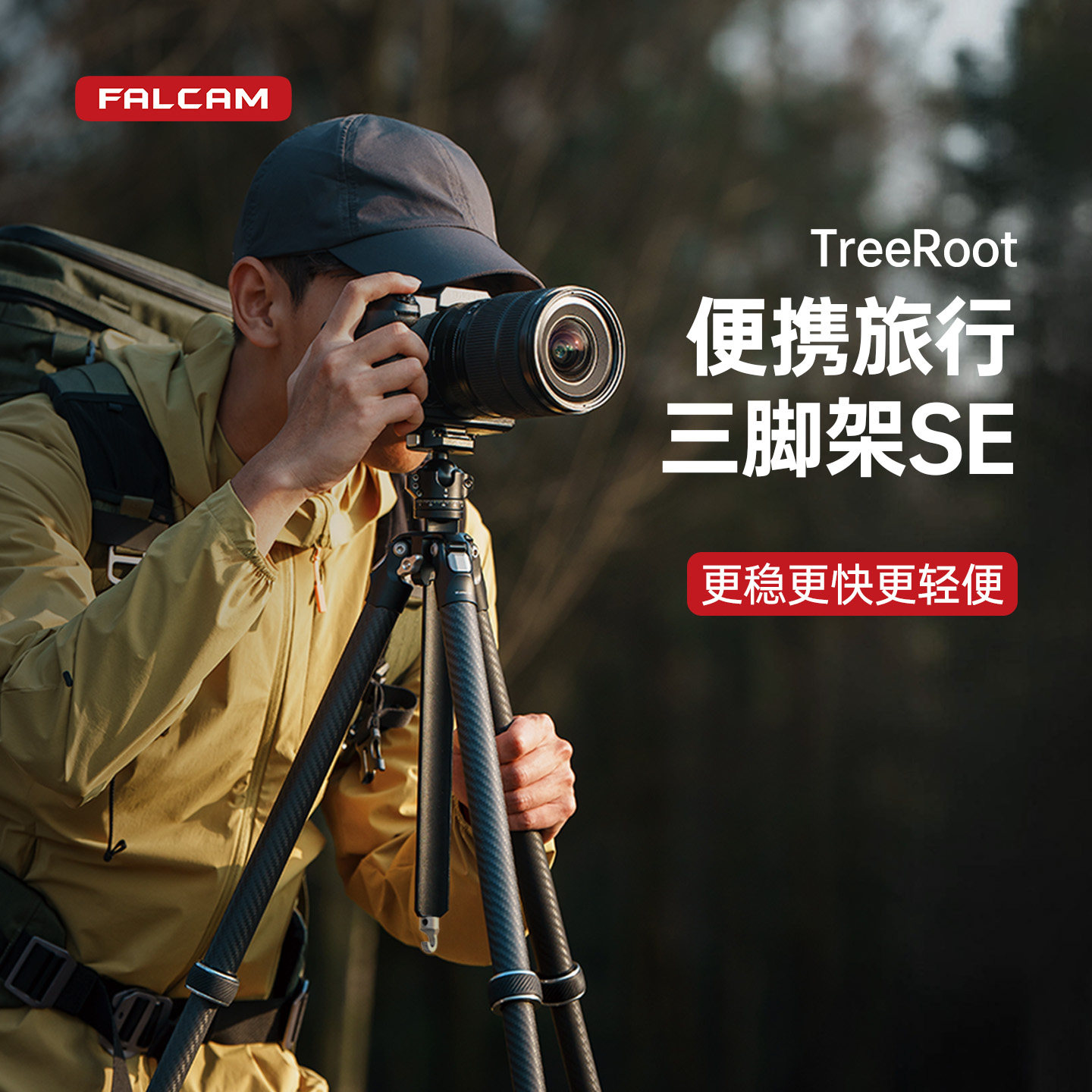 FALCAM小隼TreeRoot SE快锁轻便相机三脚架碳纤维专业摄影相机支架全景云台适用于索尼佳能富士单反相机脚架图片