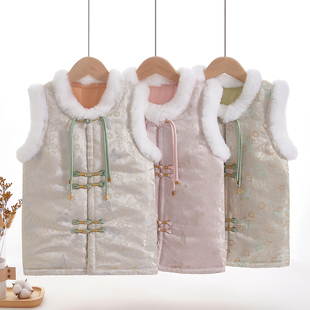 新中式棉花马甲女童唐装国风拜年服汉服夹棉秋冬装坎肩上衣外搭