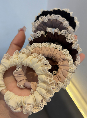 简约布艺小肠圈蕾丝花边发圈女高弹耐用不伤发扎头发绳马尾皮筋