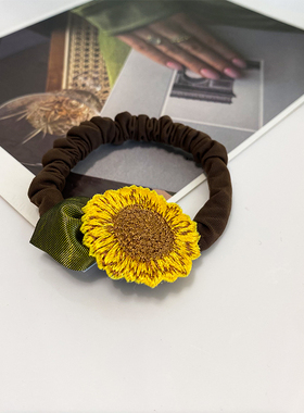 森系向日葵发圈扎头发橡皮筋发饰超仙小清新头绳春季扎马尾发绳女