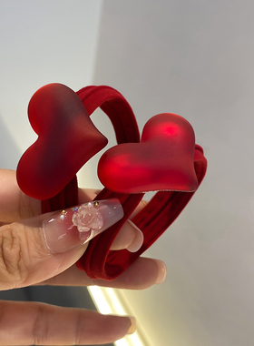 新年喜庆红色爱心头绳发圈不伤发无缝女生发绳扎头发绳加厚皮筋