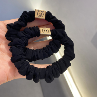 新款 扎马尾发绳头绳小肠发圈 高级感方块金属笑脸小熊冰丝发圈时尚