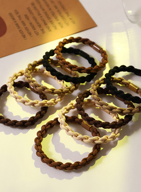 2025四季高弹力加粗皮筋手工麻花女头绳发圈奶茶色皮套扎高马尾