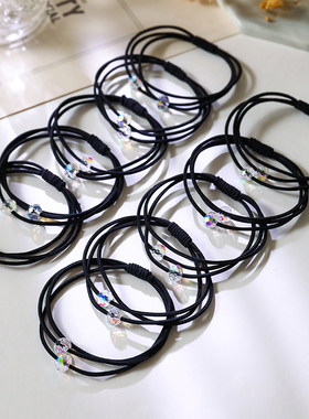 头绳透明水钻珠橡皮筋女扎头皮套发圈黑色简约气质森系新款发圈