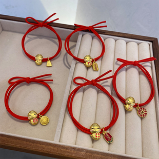 新年发绳小龙蛇年本命年红色头绳皮筋女过年礼物龙角发圈扎发头饰