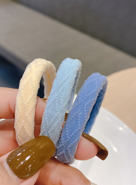 海盐蓝色系无缝菱格纹毛巾圈发绳基础耐用发圈头绳扎发皮筋皮套女