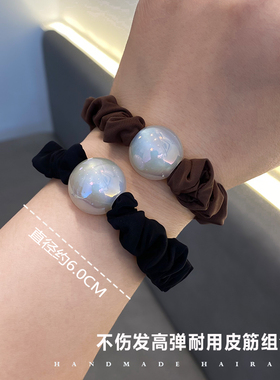 仿珍珠肠发圈女简约成人皮套高弹耐用皮筋黑色发绳丸子头马尾发饰