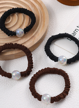 简约仿珍珠头绳扎头橡皮筋高弹不伤发基础布艺马尾耐用发圈女发饰