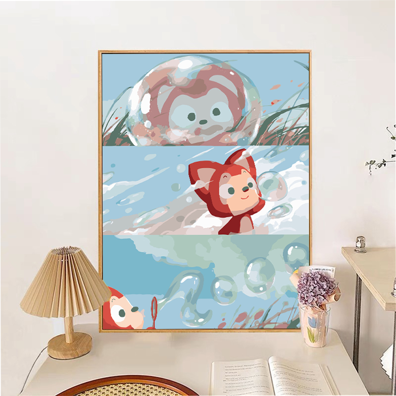 可爱阿狸 数字油画diy填充涂色手工手绘卡通动漫丙烯油彩装饰挂画