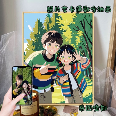 照片定制卡通数字油画diy填色手工情侣男友生日礼物丙烯画装饰画