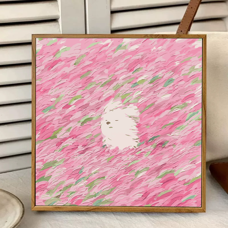 潦草小狗数字油画diy填充填色手工绘小众艺术感丙烯油彩画装饰画图片
