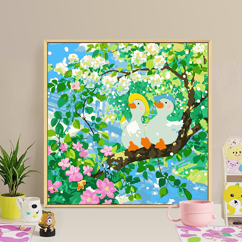可爱鸭子diy数字油画装饰画