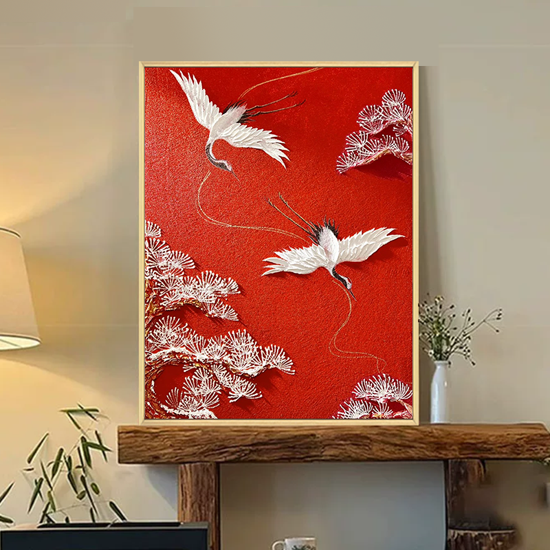 仙鹤中国风立体肌理画石英砂diy手工绘全套材料包数字油画装饰画图片