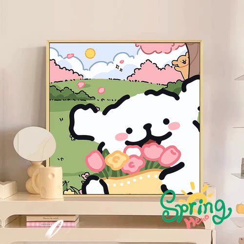 线条小狗diy数字油画卡通装饰画