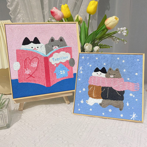 猫咪diy数字肌理画石英砂装饰画