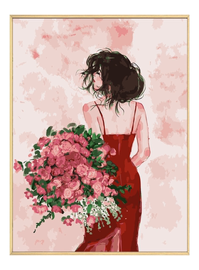 捧花女孩diy数字油画装饰画