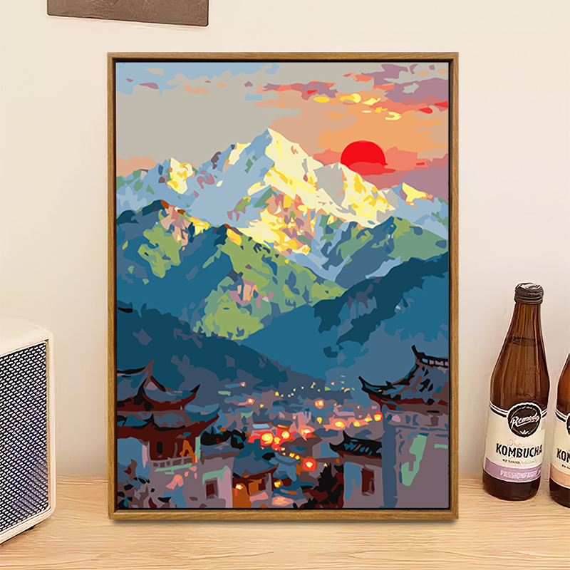 治愈晚霞风景diy数字油画装饰画