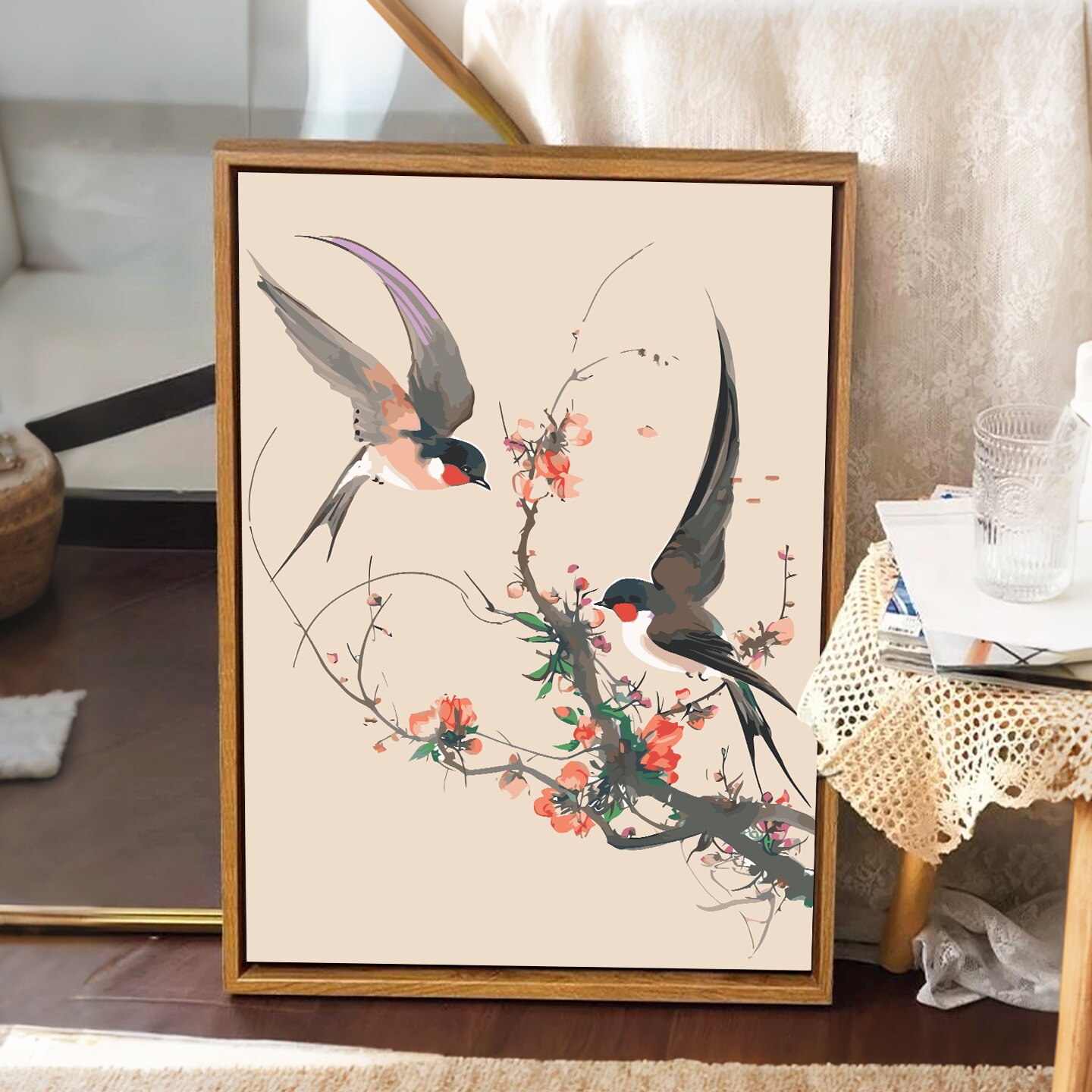 中式花鸟图diy数字油画装饰画图片