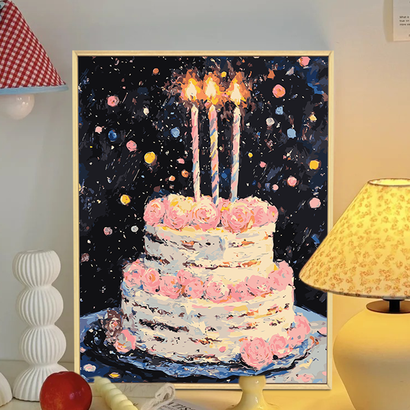 手工生日礼物蛋糕diy数字油画