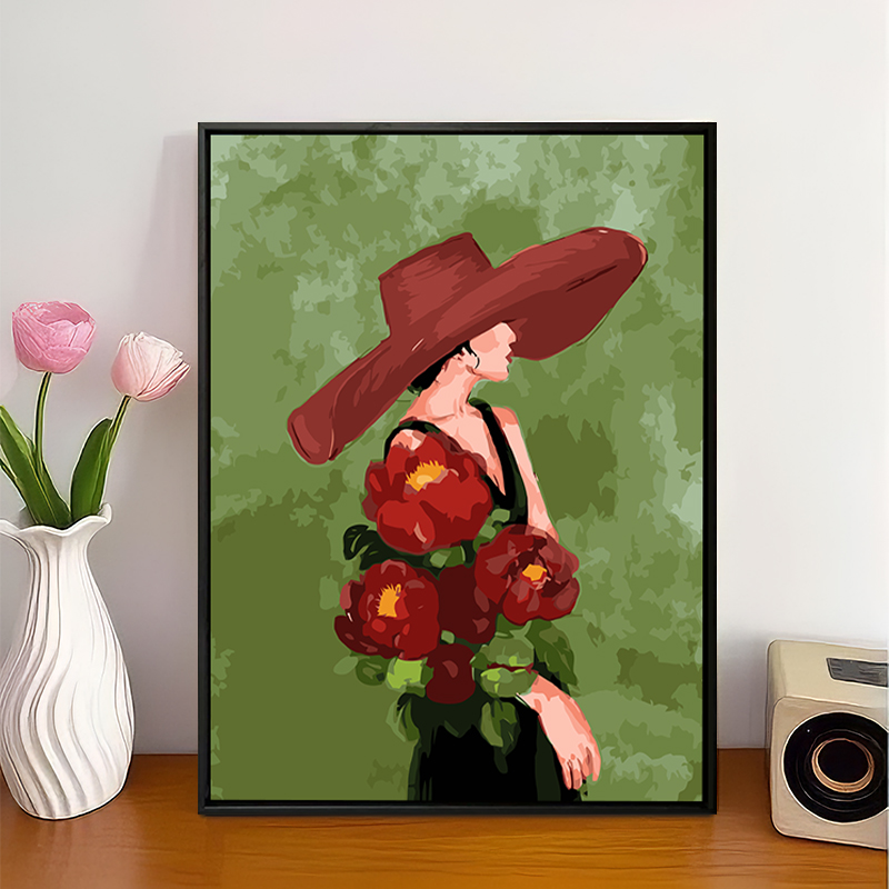 ins捧花少女diy数字油画装饰画