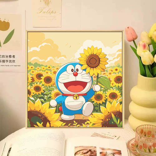 diy数字油画哆啦A梦丙烯画装饰画