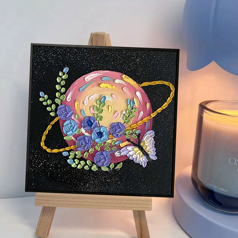 星球立体肌理画石英砂diy手工全套材料包自制玫瑰装饰画数字油画图片
