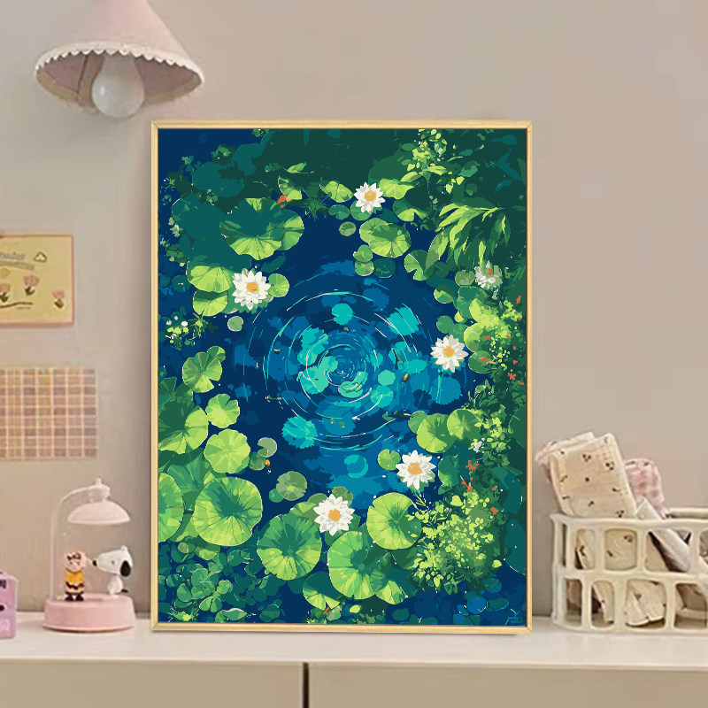 2024新款荷花数字油画diy填充填色手工绘睡莲丙烯油彩画装饰挂画