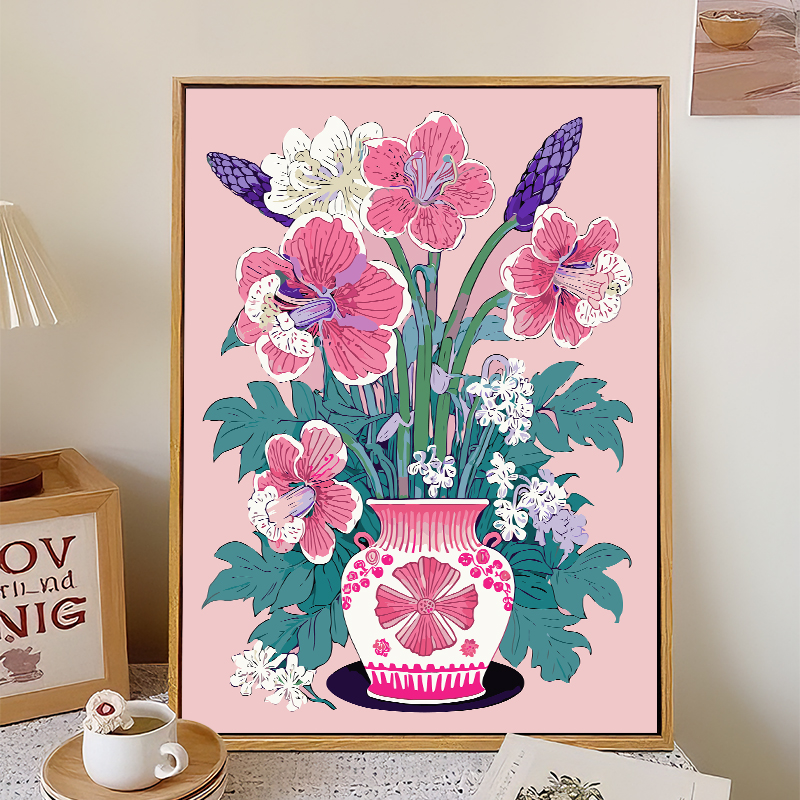 治愈系花卉数字油画diy填充填色手工绘花束丙烯油彩画装饰画挂画图片