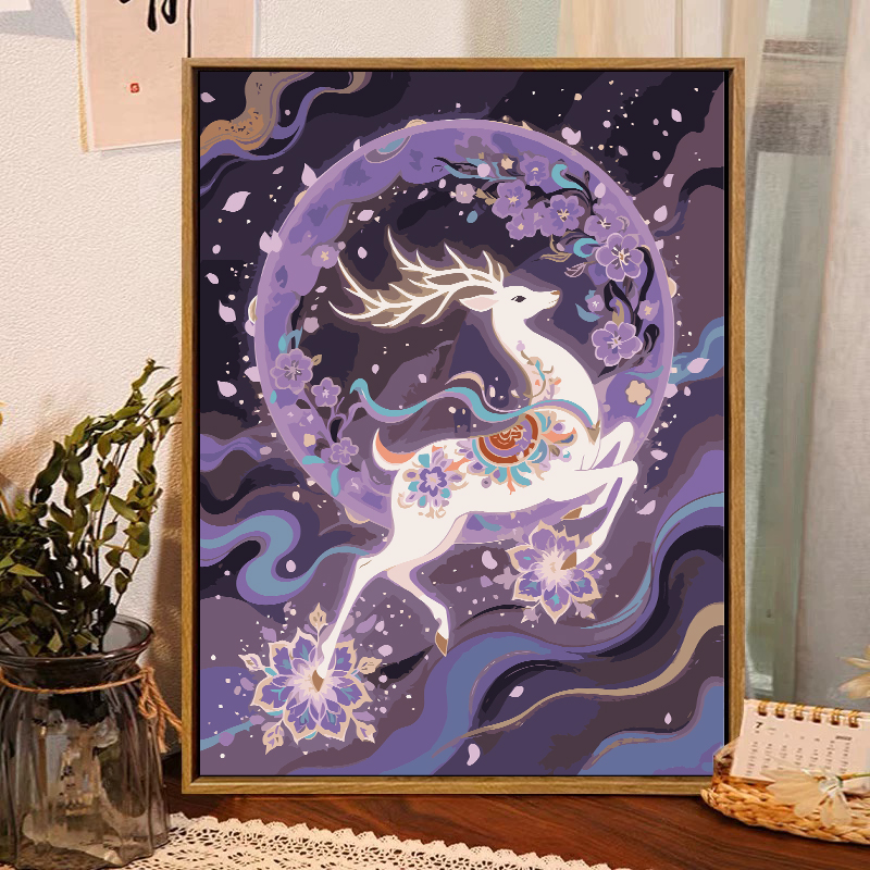 敦煌神鹿diy数字油画国风装饰画