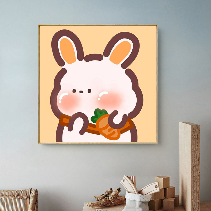 可爱小兔 数字油画diy手绘卡通小动物儿童梦幻手工填色丙烯装饰画