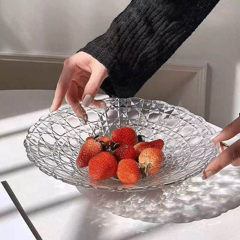 玻璃水果盘客厅茶几家用轻奢高档前台糖果托盘坚果干果零食摆放盘