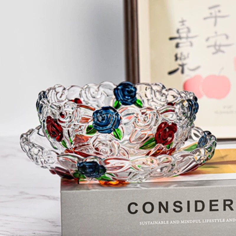 弗莱文茨欧式花纹手工创意彩绘玻璃小吃燕窝沙拉碗碗玫瑰玻璃碗,家居饰品,桌面摆件,淘宝优惠券,粉丝福利购,淘宝优惠卷