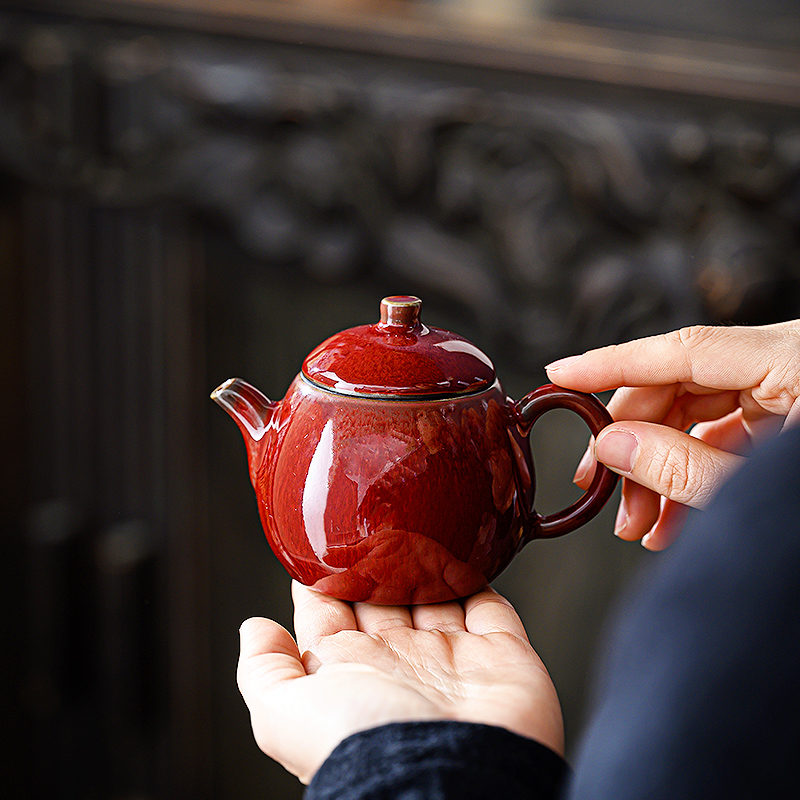 朗红釉西施壶复古窑变单壶陶瓷茶壶功夫茶具家用结婚庆泡茶器冲茶