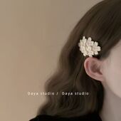 春日新款 樱落刺绣花朵发夹米白百搭精致头饰发饰温柔气质边夹女