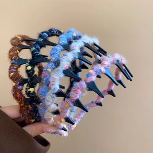 秋冬新款复古毛线波浪带齿发箍女高颅顶压发头箍洗脸发卡发窟头饰