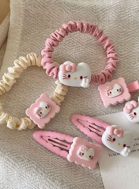 可爱猫咪kt系列!少女粉白色系发夹发绳碎发刘海夹皮筋头绳发饰品