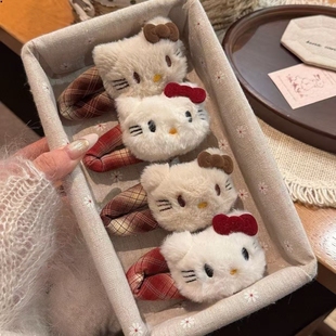 卡通毛绒温柔氛围感甜美可爱kt毛绒掰掰发夹高颜值少女刘海发饰