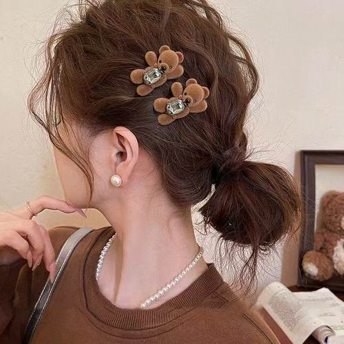 慵懒小熊闪钻发夹前额刘海