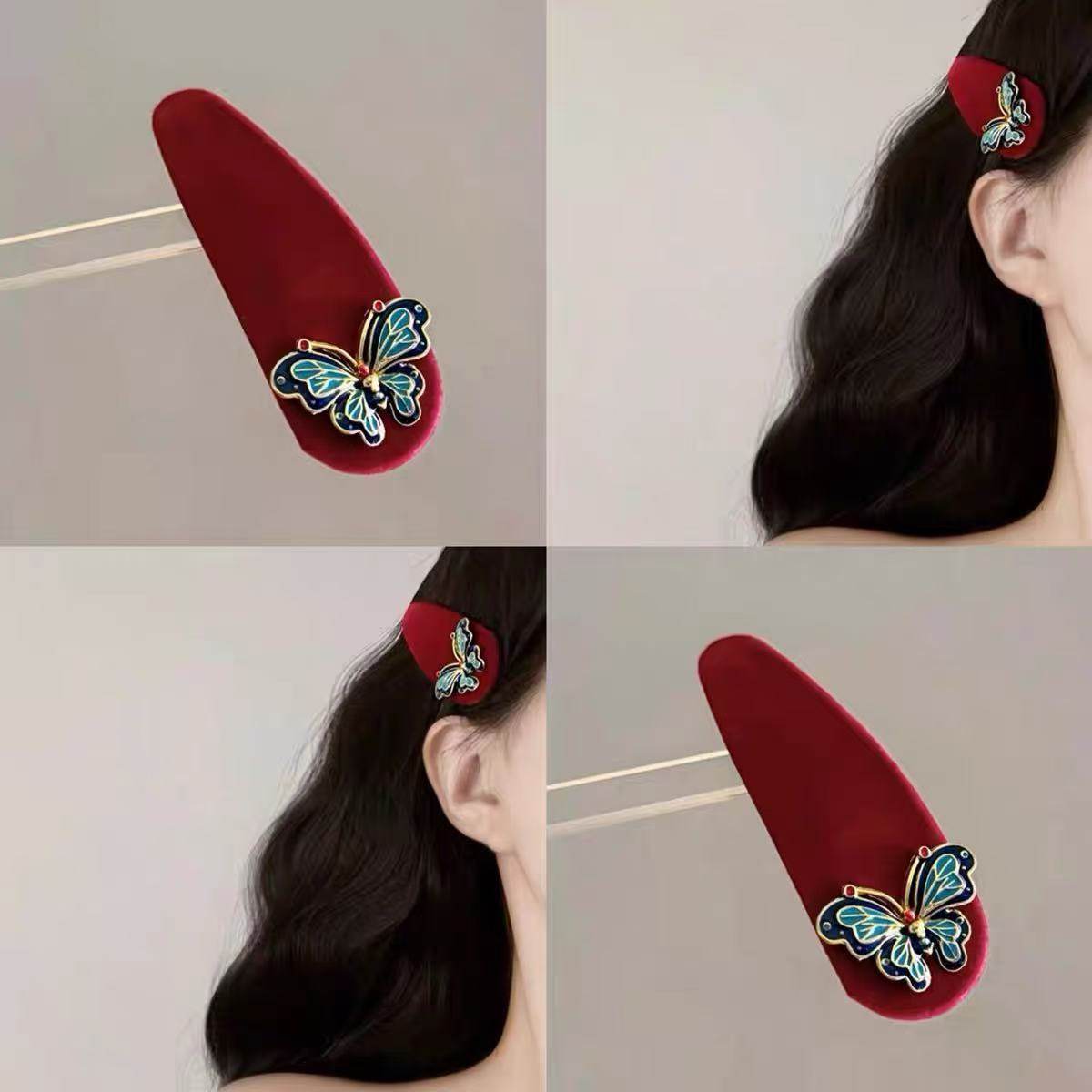 新年复古高级感丝绒滴油蝴蝶水滴发夹小众设计刘海bb夹发饰,饰品/流行首饰/时尚饰品新,发饰,淘宝优惠券,粉丝福利购,淘宝优惠卷