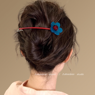 新款落樱缤纷甜美撞色一字夹气质后脑勺青蛙扣扭扭夹发夹女盘发器