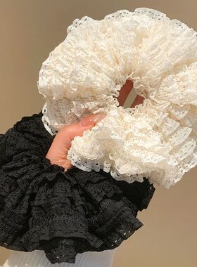 慵懒风蕾丝褶皱白色大肠发圈女2025年春新款高级感扎头发百搭发饰
