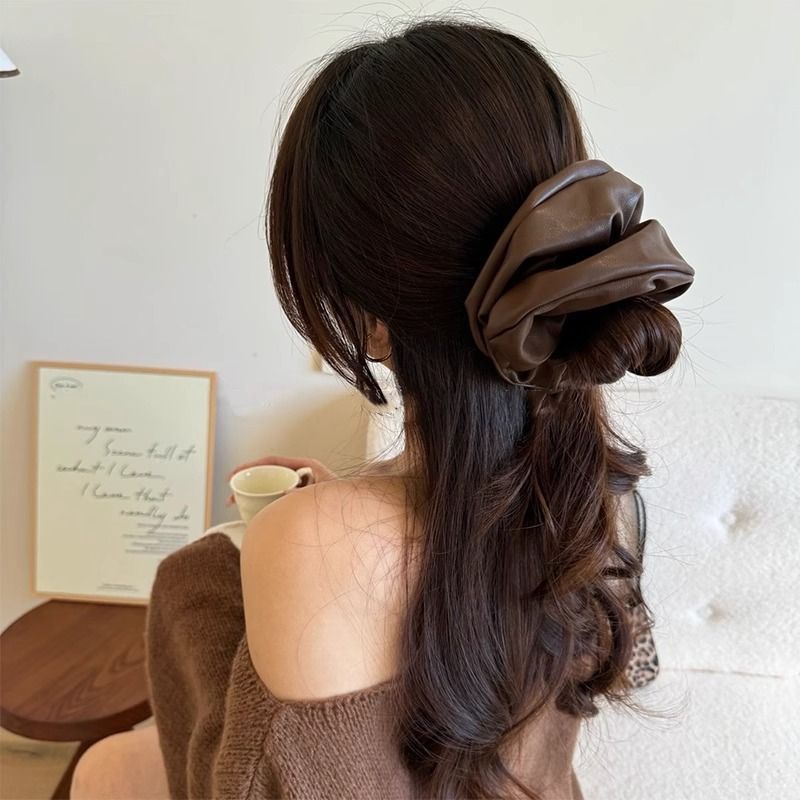 法式复古皮质大肠发圈韩系简约高级感低马尾丸子头发圈秋冬款发饰