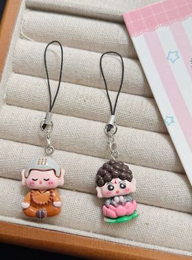 可爱卡通佛系女孩钥匙扣美loppy念佛祈祷挂件搞怪甜美书包挂件
