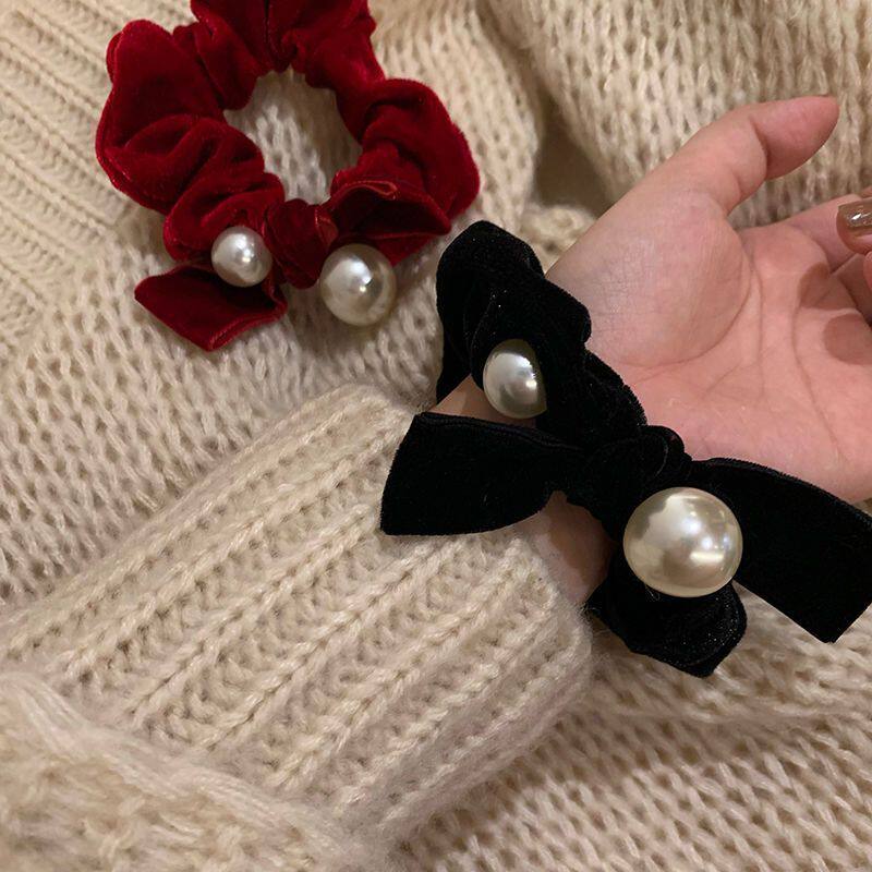 丝绒珍珠大肠发圈~法式高级感小香风发绳2024年秋冬新款头绳发饰