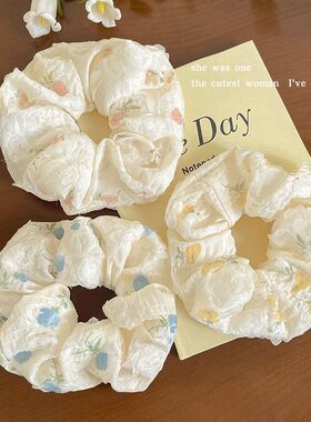 森系碎花大肠发圈女褶皱泡泡纱头绳2024新款高弹力小清新发绳头饰