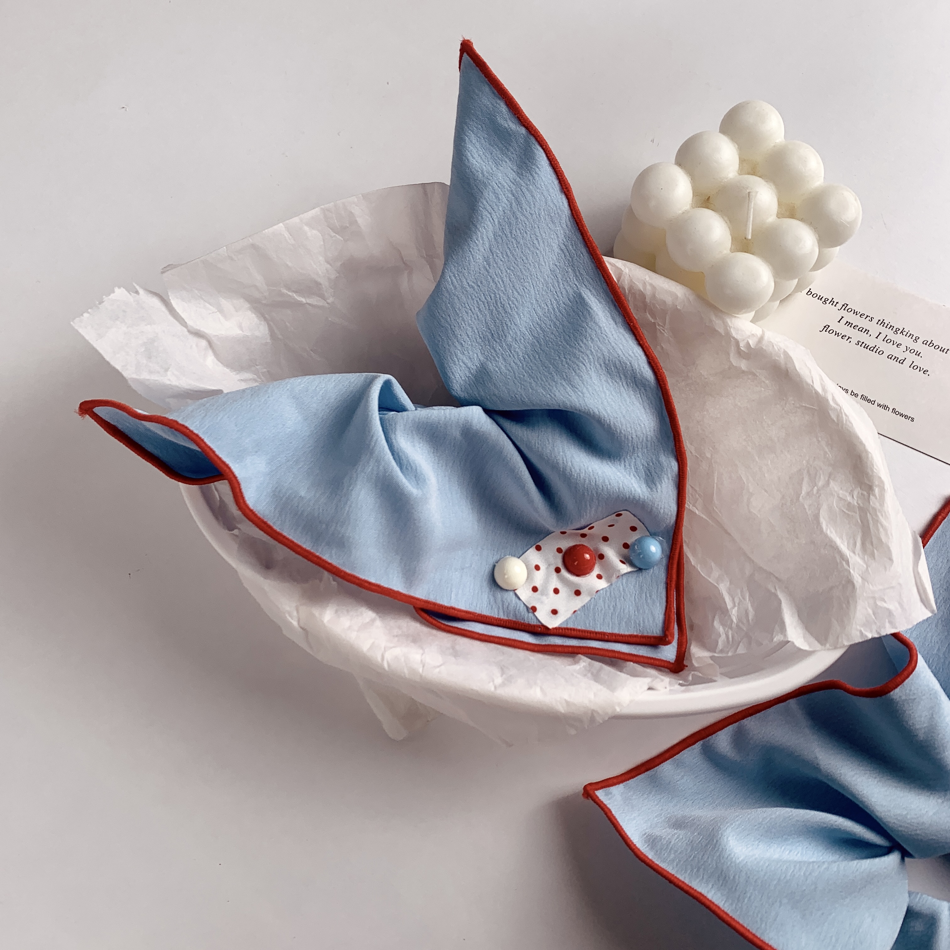 韩系双面牛仔大肠发圈甜美波点蕾丝肠圈马尾丸子头扎发方巾