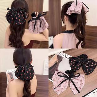 法式浪漫蔷薇碎花花布大肠发圈复古马尾蝴蝶结发绳头花发饰头绳女
