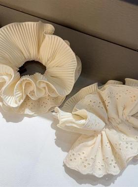 2025韩系新款白色蕾丝夹层大肠发圈高级感马尾丸子头扎发头绳发饰