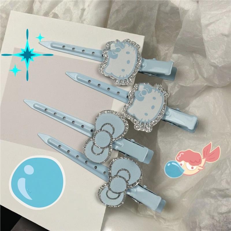 kT猫银红色蓝色细闪卡通发卡