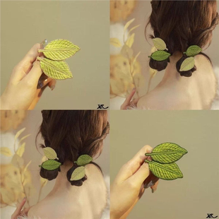刺绣叶子清新发夹精致简约刘海森系前额高级树叶侧边头饰后脑勺